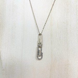 Silver Adjustable 18"-20" Swarovski Crystal Unique Double Paper Clip Necklace